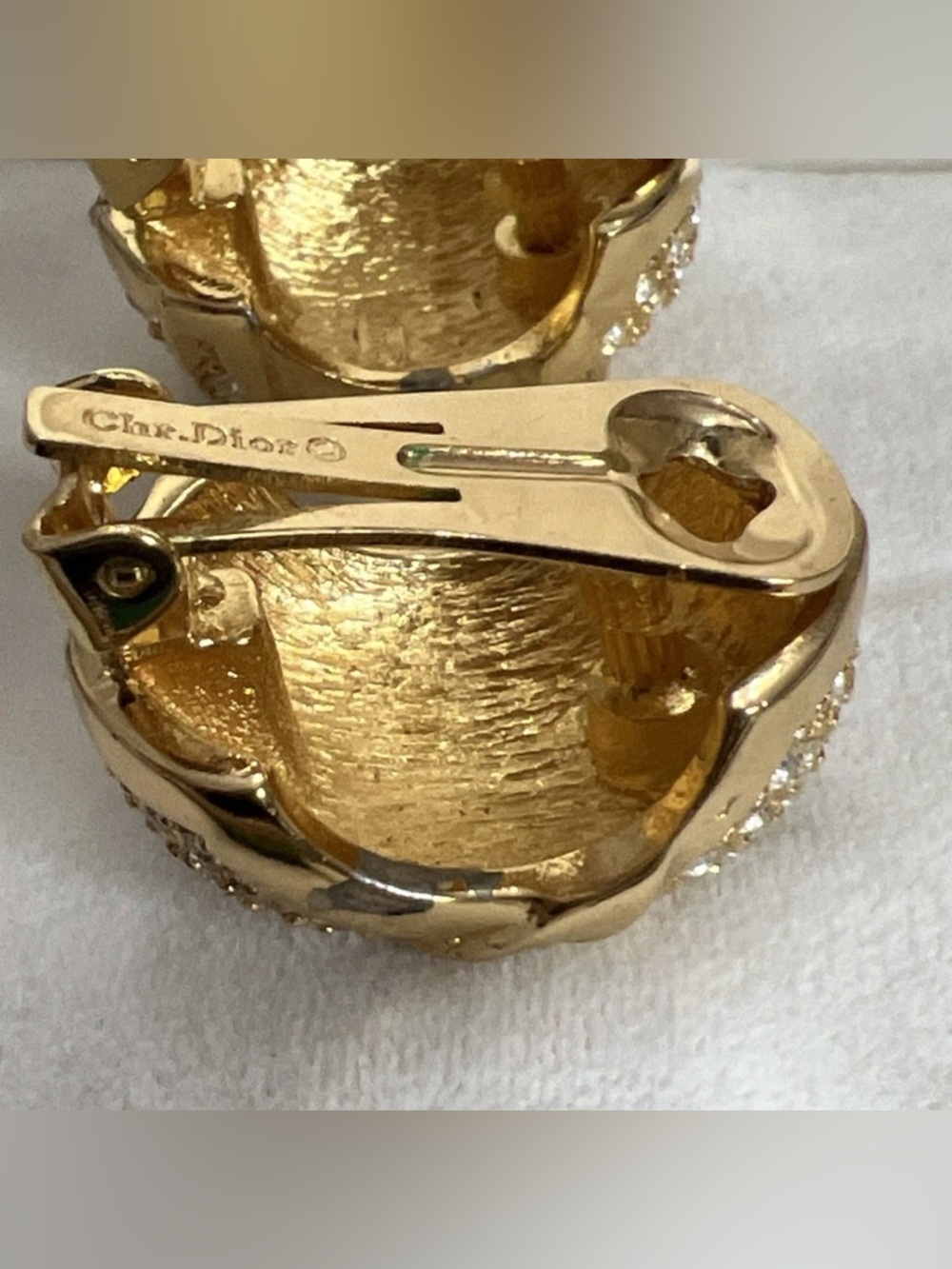 Vintage Christian Dior Classic Wrapped Knot Rhinestone Gold Hoop Clip Earrings - Picture 7 of 10
